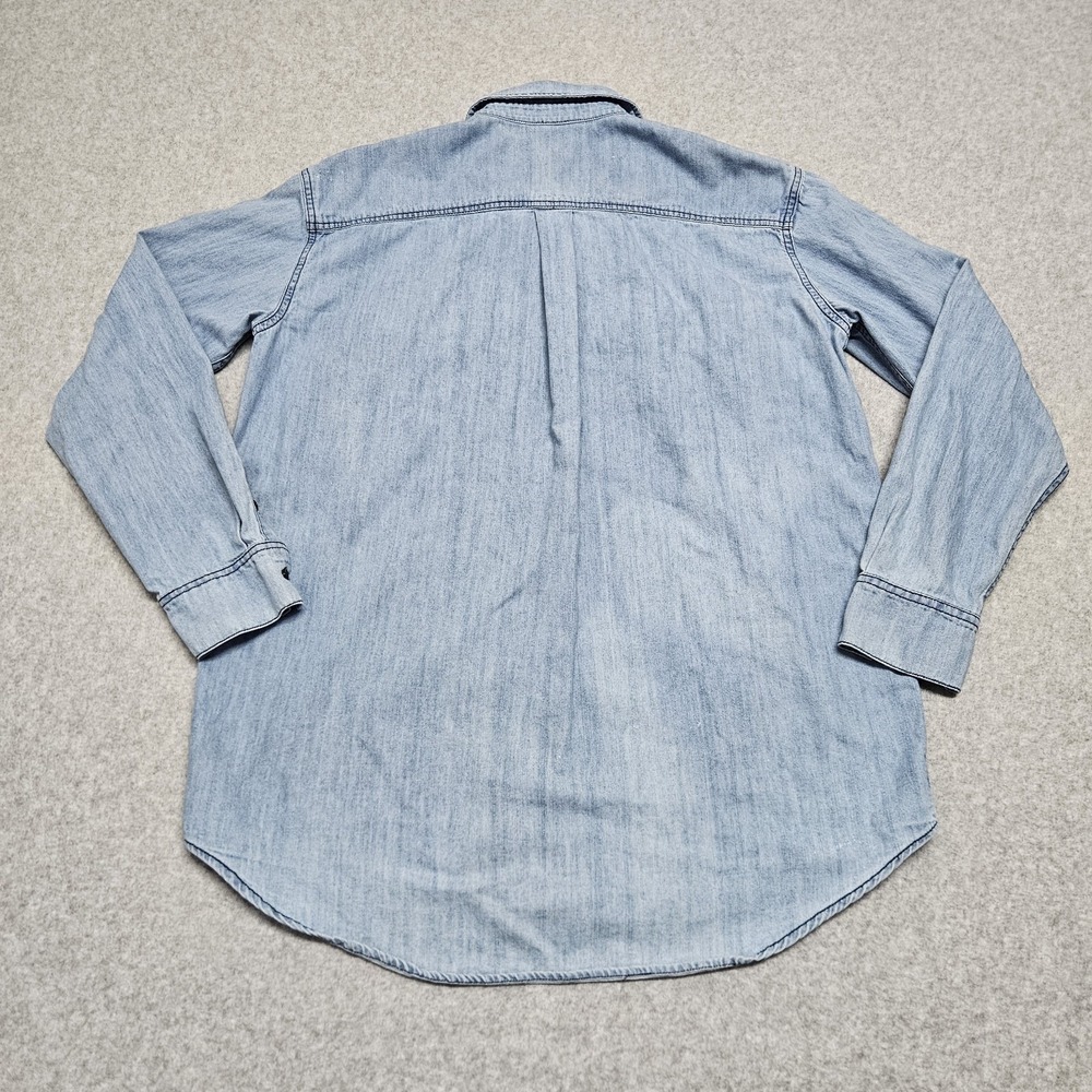 Free People Women's Sz M Denim Button Up Long Sleeve Shirt - Picture 10 of 11